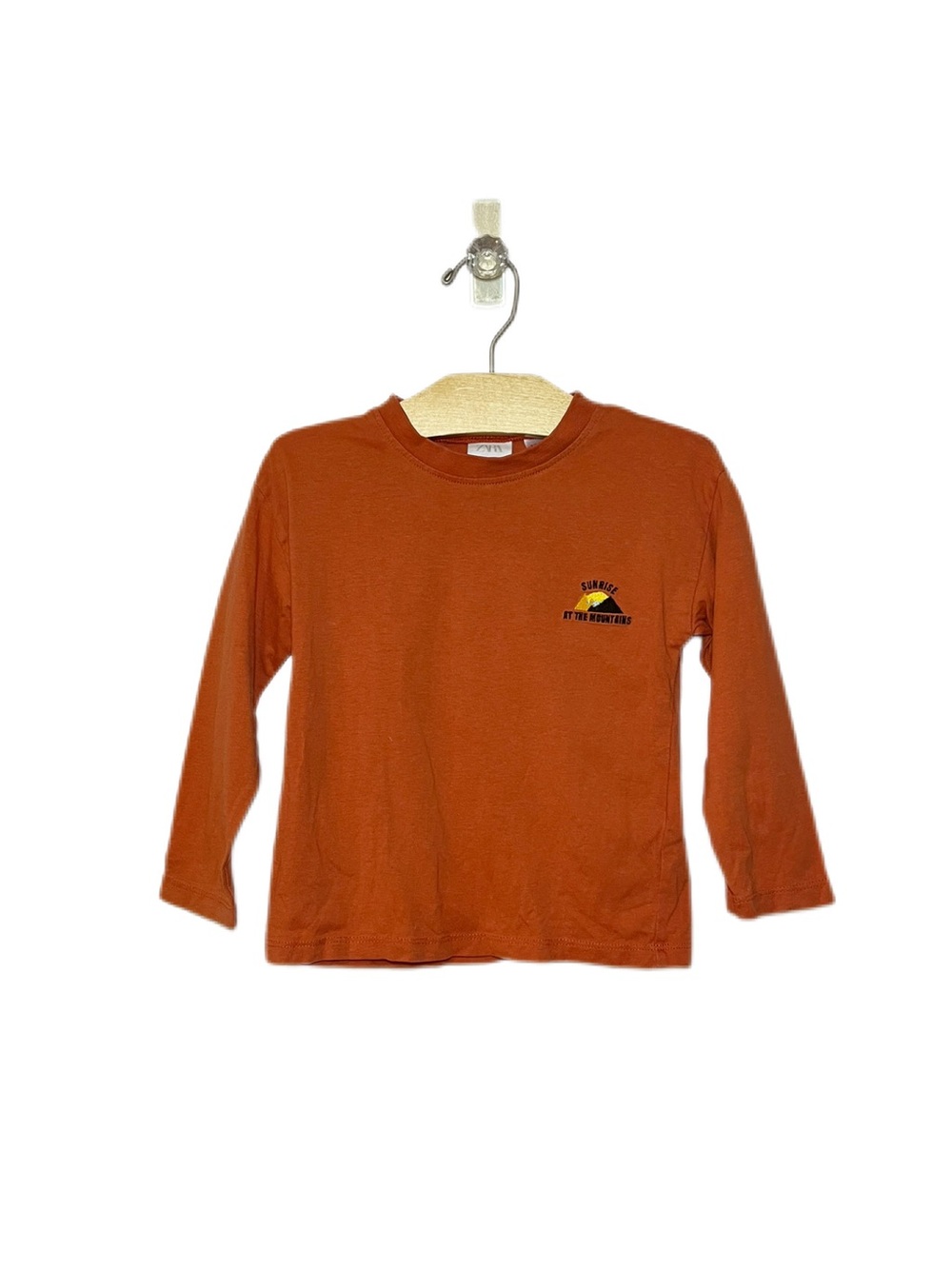 Zara 12-18m Baby Boy Oversized Long-Sleeve Cotton Tee in Burnt Orange
